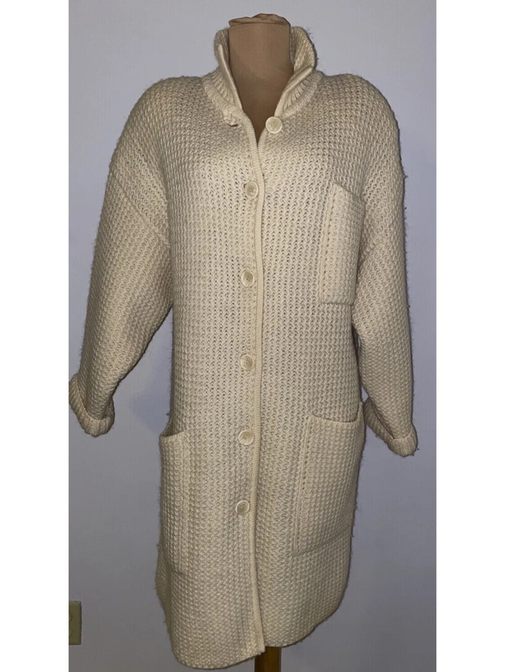 Pringle Of Scotland Vintage Long Ivory Cardigan Sweater Jumper Large